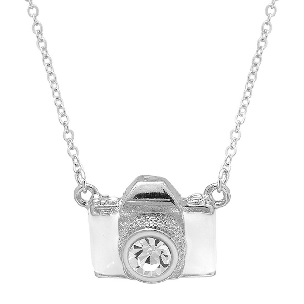 White enamel Camera Necklace